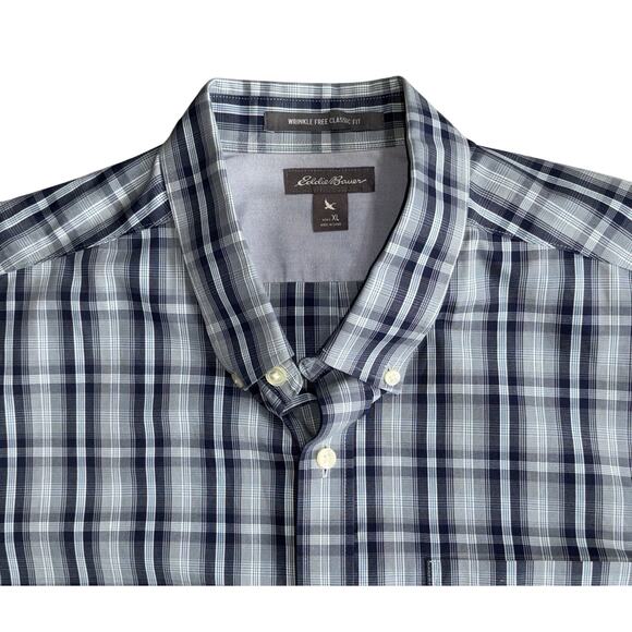 Eddie‎ Bauer Men's Button Down Shirt Size XL Blue Plaid Classic Fit Wrinkle Free - Picture 5 of 11